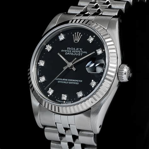 rolex datejust quadrante nero vetro plastica|rolex datejust 36 mm.